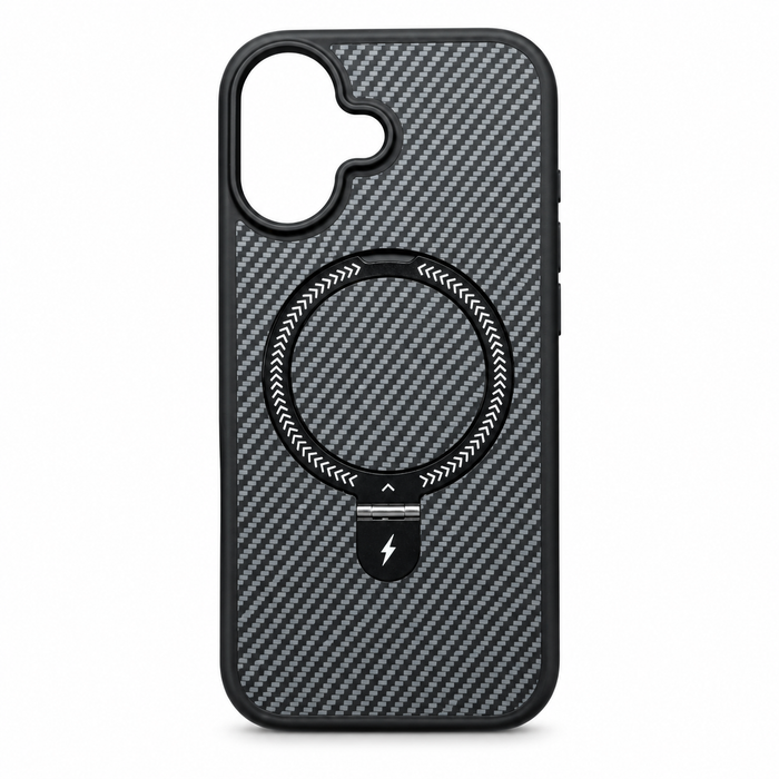 Carbon Fiber MagSafe Kickstand Case for iPhone 17 – Black
