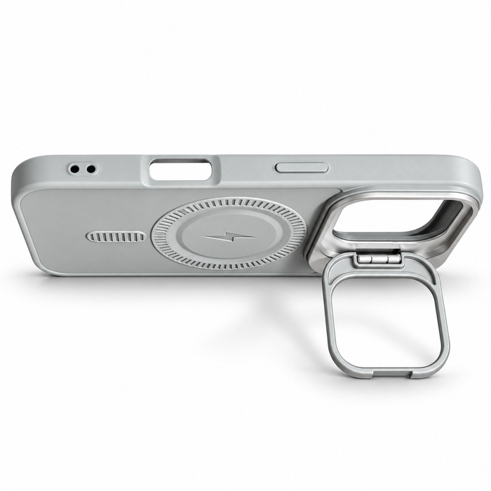 Silver MagSafe Kickstand Case for iPhone 16 – Camera Ring Stand