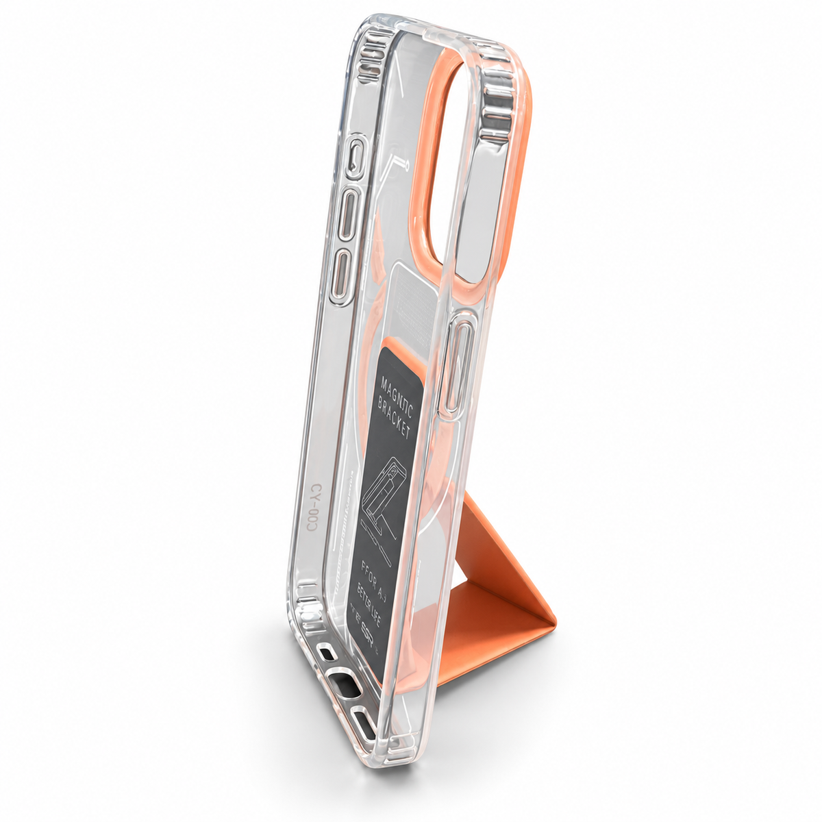 Clear Magnetic Stand Case for iPhone 15 Pro – Orange