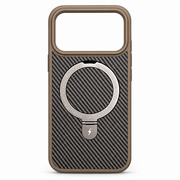 Carbon Fiber Magnetic Ring Stand Case for iPhone 17 Pro – Brown