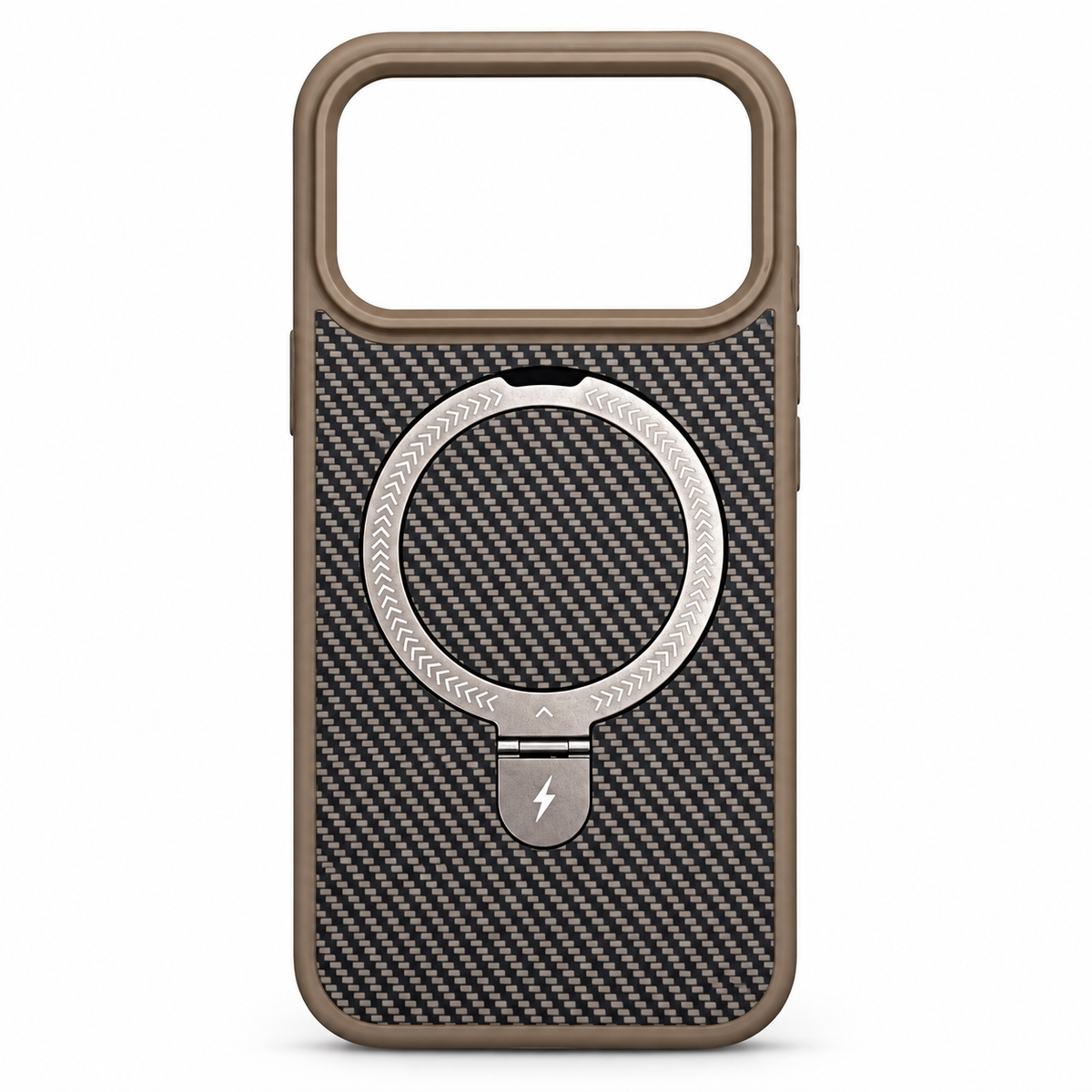 Carbon Fiber Magnetic Ring Stand Case for iPhone 17 Pro – Brown
