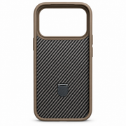 Carbon Fiber Magnetic Ring Stand Case for iPhone 17 Pro – Brown