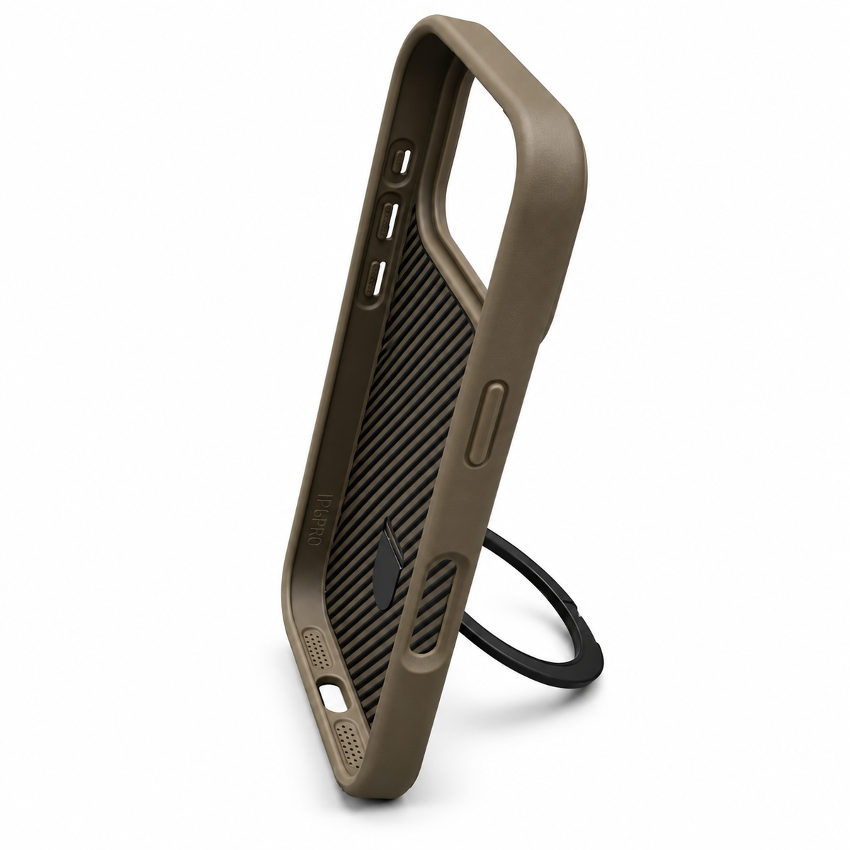 Carbon Fiber Magnetic Ring Stand Case for iPhone 17 Pro – Brown